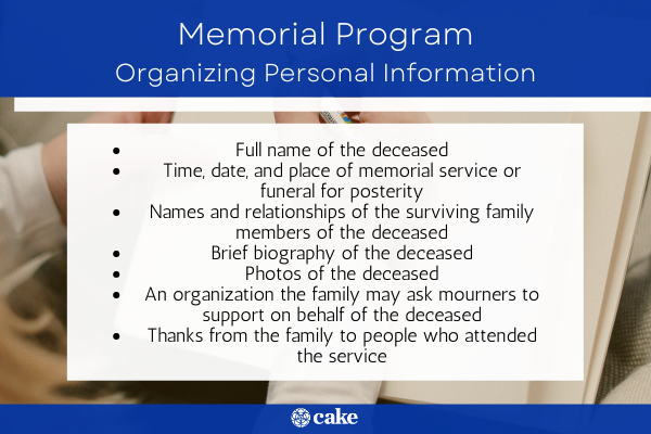 Tips for creating a memorial service program - organizing personal information image