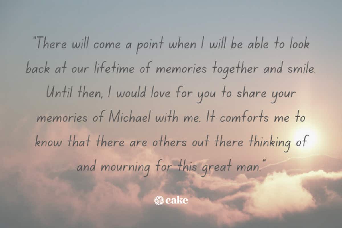 Example of what to include in a memorial tribute for a partner over an image of the sky