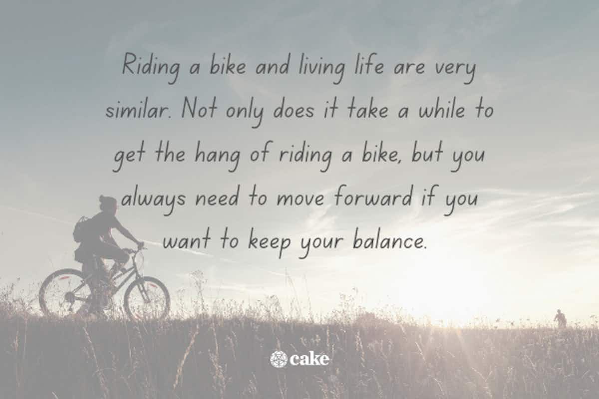 Quote about life over an image of a person riding a bike