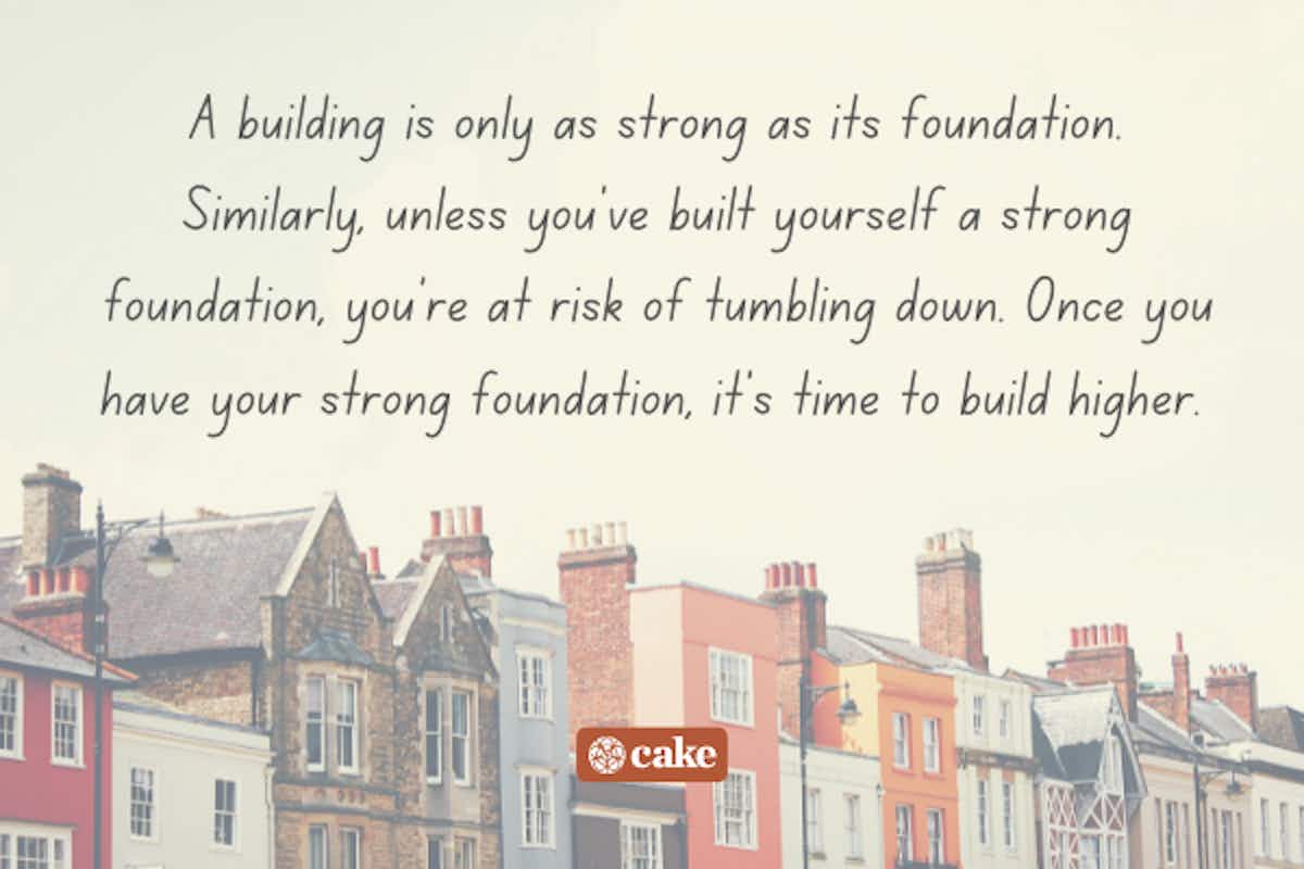Quote about life over an image of buildings