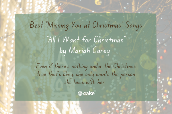 Example of a song about missing someone at Christmas over an image of holiday decorations and lights