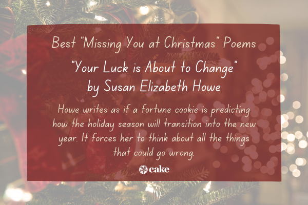 Example of a poem about missing someone at Christmas over an image of holiday decorations