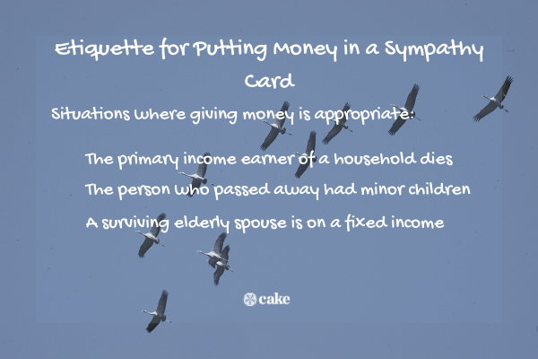This image shows when putting money in a sympathy card is acceptable