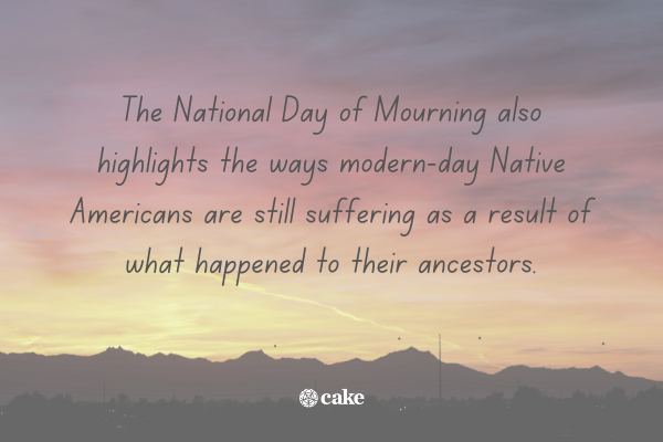 Text about the National Day of Mourning over an image of the sky an mountains