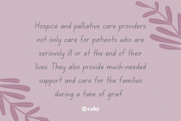 Text about hospice and palliative care providers with images of leaves