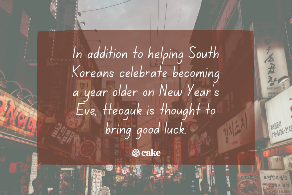 Text about new years traditions in South Korea over an image of a street in South Korea