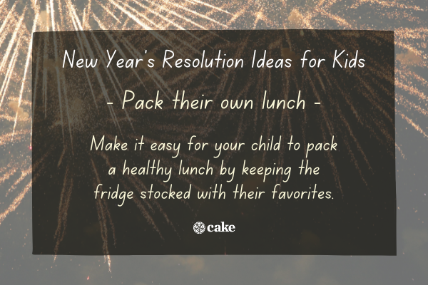 Example of a new years resolution idea for kids over an image of fireworks