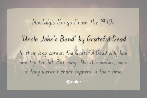 Example of a nostalgic song from the 1970s over an image of a concert