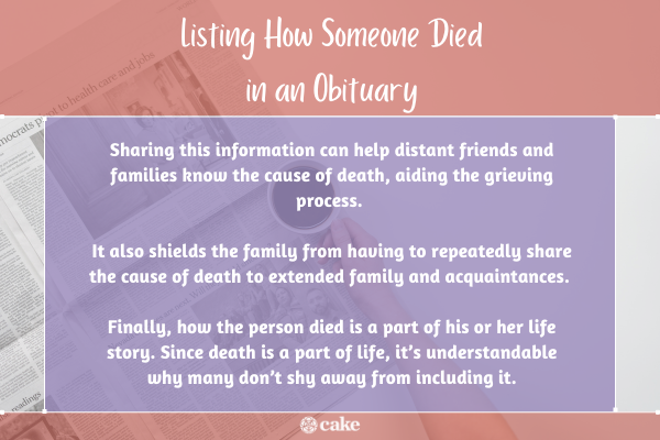 Should you list how someone died in the obituary image