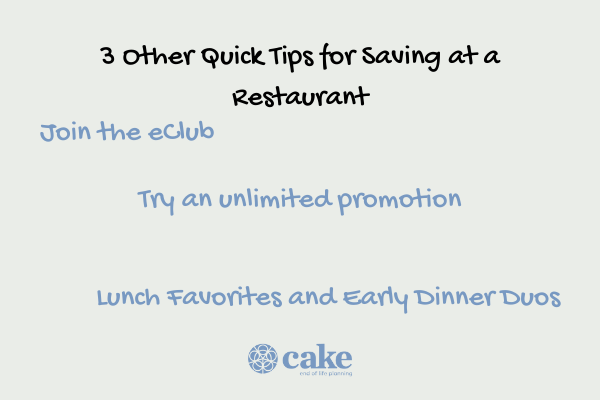 This image shows 3 quick tips to save at a restaurant