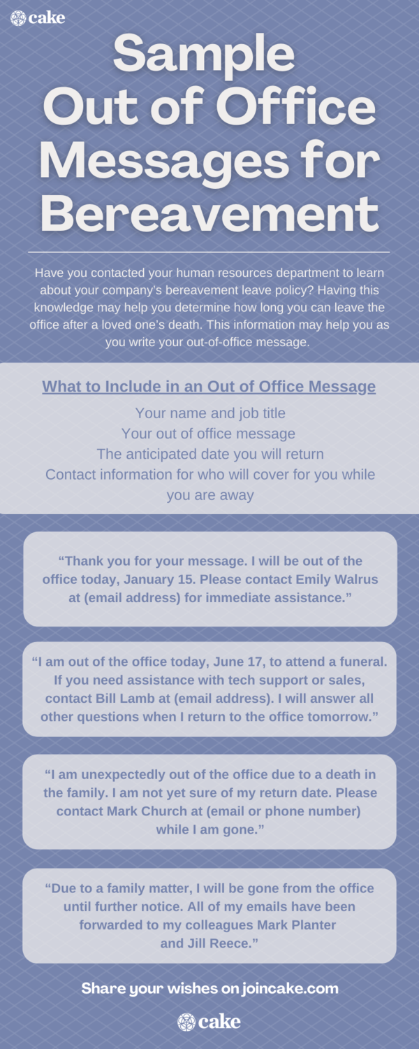 infographic of sample out of office messages for bereavement