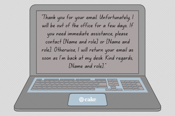 Example of an out of office message for a short sickness with an image of a laptop