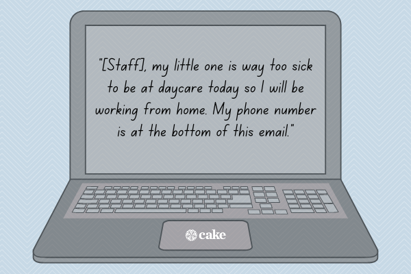 Example of an out of office message for taking care of a sick child with an image of a laptop