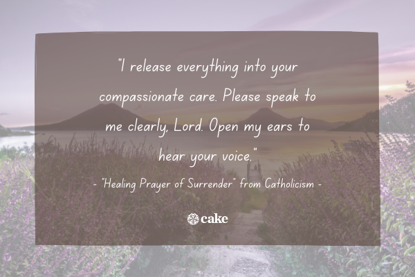 Example of a prayer for health over an image of a pathway and flowers