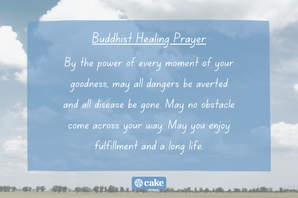 Buddhist Healing Prayer with an image of the sky, clouds, and trees in the background