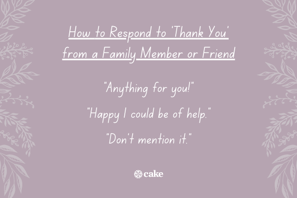 List of how to respond to 'thank you' from a family member or friend with images of leaves