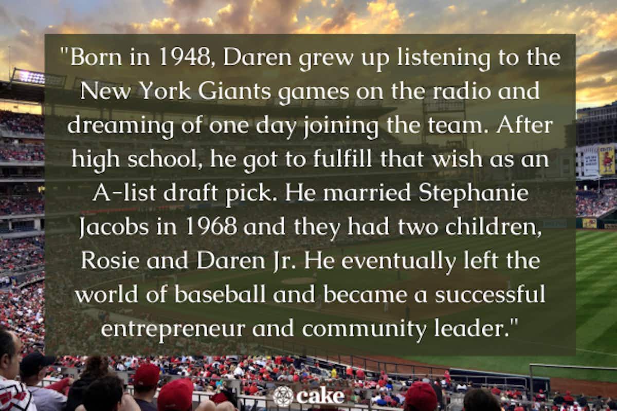 Sample obituary for a father on a background of a baseball game