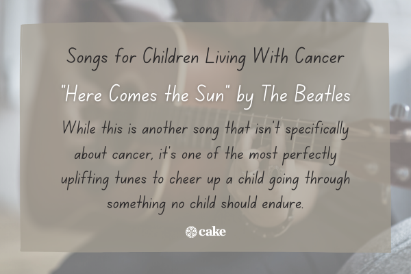 Example of a song for children living with cancer over an image of a person playing the guitar