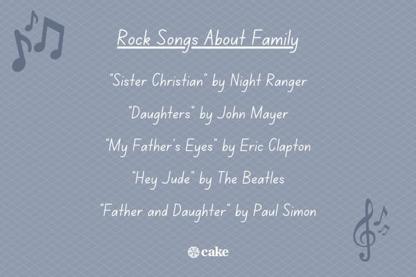 List of rock songs about family with images of music notes