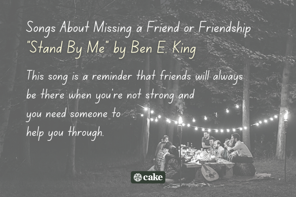 Example of a song about missing a friend over an image of a group of friends