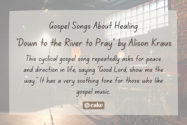 Example of a gospel song about healing over an image of musical instruments