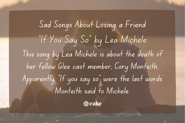 Example of a sad song about losing a friend over an image of two people sitting together