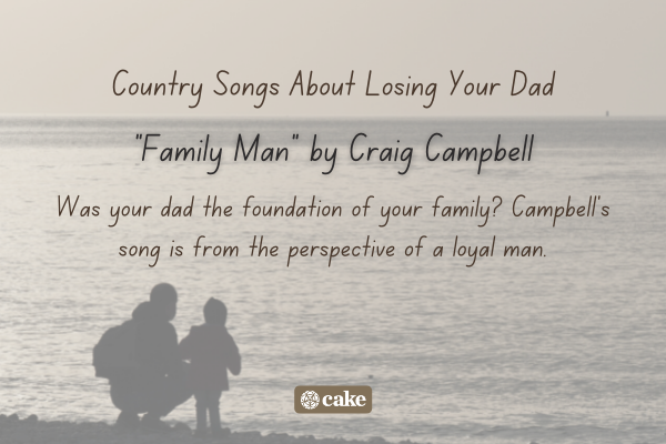 Example of a country song about losing your dad over an image of a dad and their child at the beach