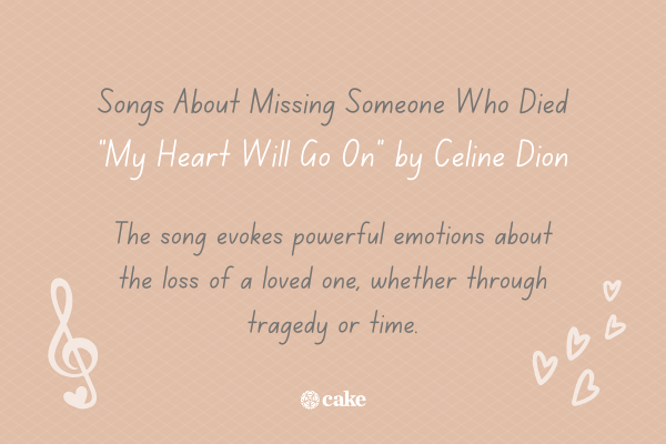 Example of a song about missing someone who died with images of music notes and hearts