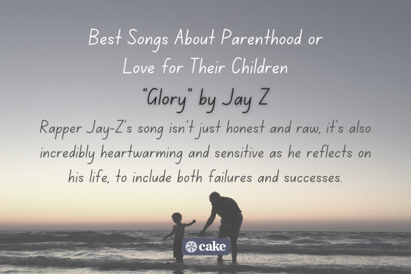 Example of a song about parenthood over an image of a parent and their child at the beach