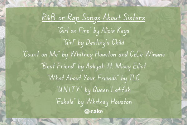 List of R&B or rap songs about sisters over an image of plants