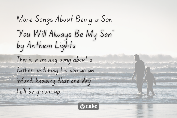 Example of a song about being a son over an image of a parent and son at the beach