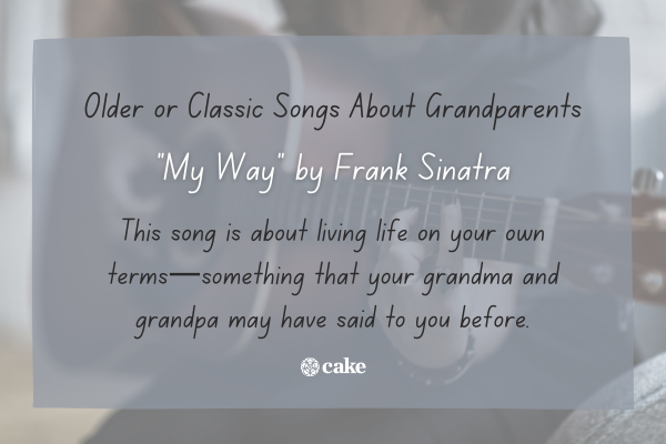 Example of a classic song about grandparents over an image of a person playing the guitar