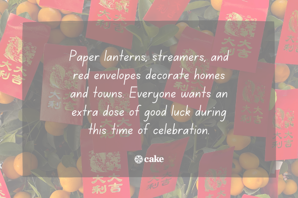 Text about Chinese New Year traditions in Taiwan over an image of red envelopes