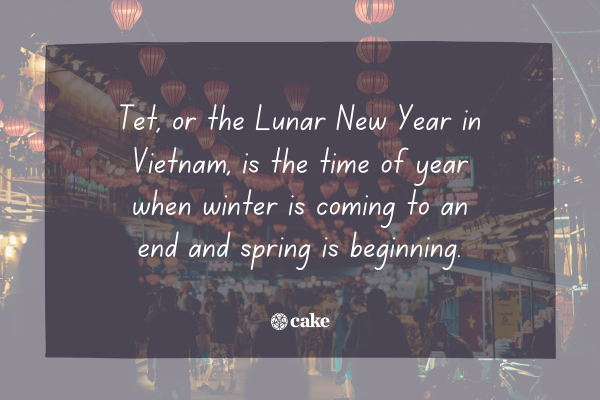 Text about Vietnamese new year over an image of a street in Vietnam