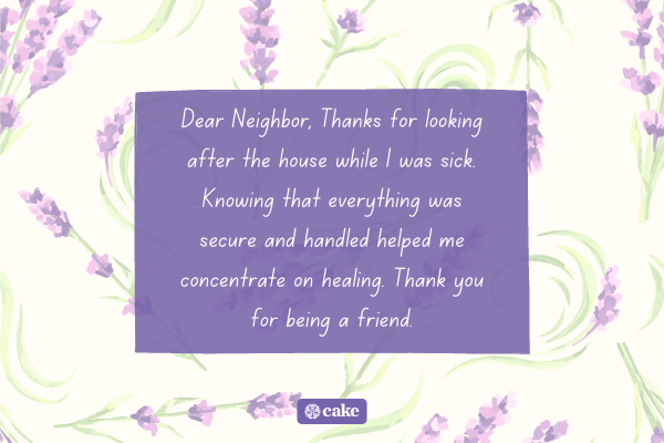 A way to thank a neighbor for their support with flowers in the background