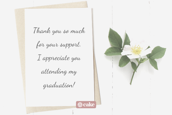 Example of a thank you note for graduation money with an image of a card and flower