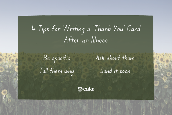 List of tips for writing a thank you card over an image of a flowers