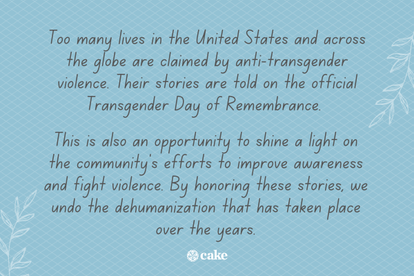 Text about Transgender Day of Remembrance with images of leaves