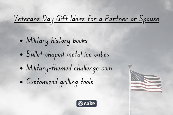 List of Veterans Day gift ideas for a partner over an image of an American flag