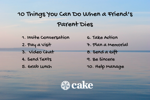 This image shows 10 things you can do when a friends parent dies
