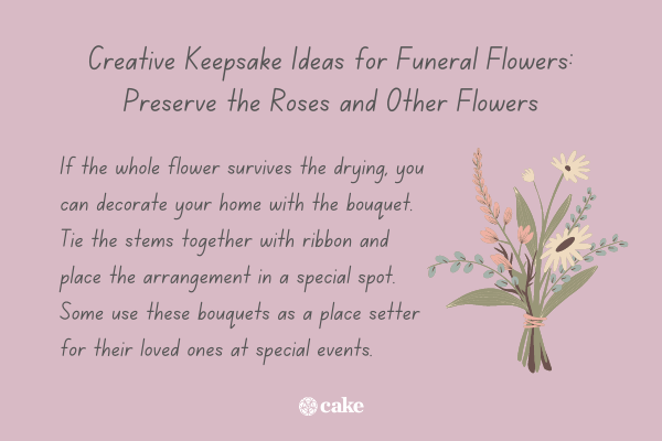 Text about preserving funeral flowers with an image of a bouquet of flowers