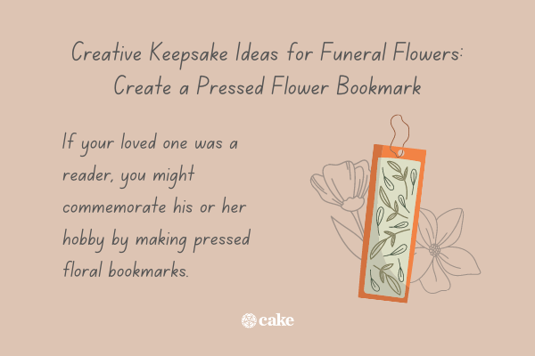 Text about preserving flowers by creating a pressed flower bookmark with an image of a bookmark and flowers