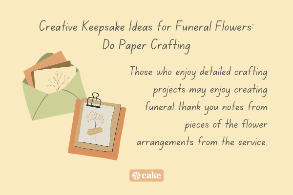 Text about preserving flowers by doing paper crafting with images of envelopes and craft supplies