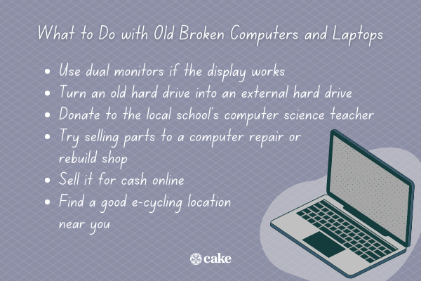 List of what you can do with old broken computers and laptops with an image of a laptop