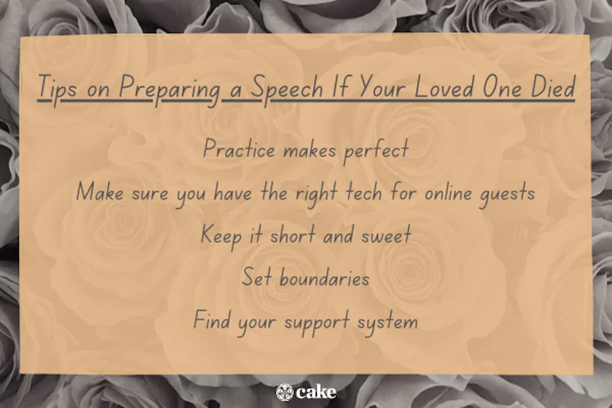 Tips on preparing a speech if your loved one died with an image of roses in the background