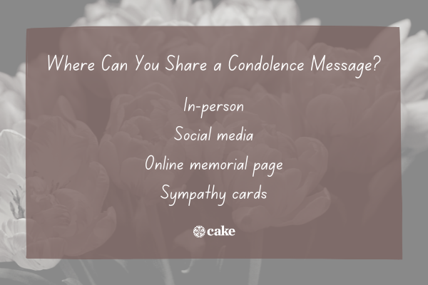 List of where you can share a condolence message over an image of flowers