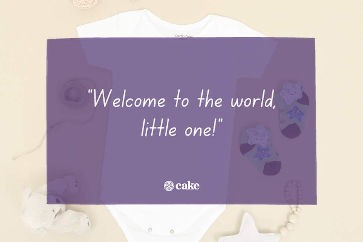 Example of a money gift card message over an image of baby clothes and toys