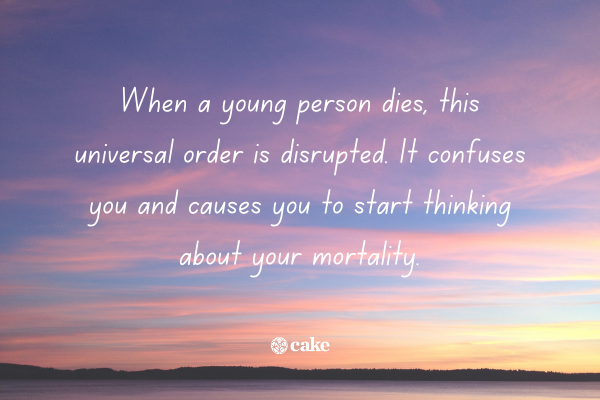 Text about dying young with an image of a sunset in the background