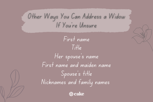 List of other ways to address a widow with images of leaves and a flower