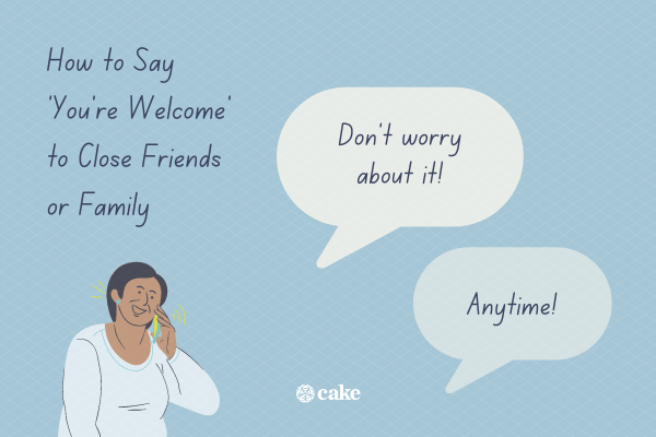 Examples of how to say "you're welcome" to close friends or family with an image of a person talking on their phone
